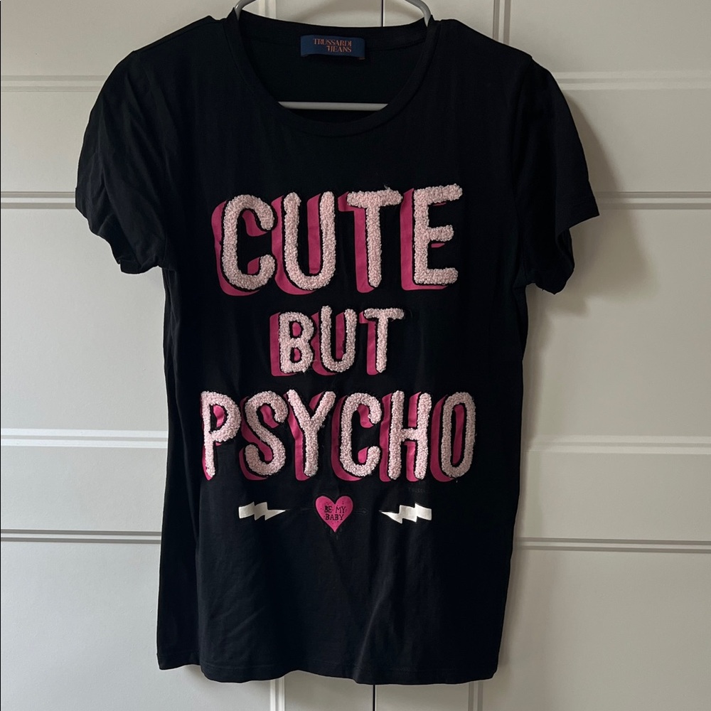 Trussardi Black Tee with Pink and White Graphic - Picture 1 of 8